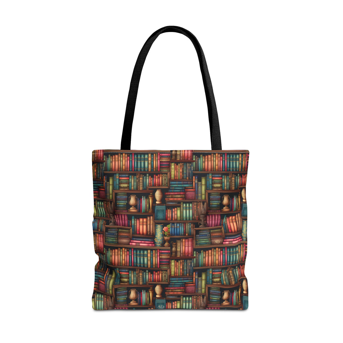 Vintage Bookshelf Polyester Tote Bag (Size: 18" × 18'', Color: Black)