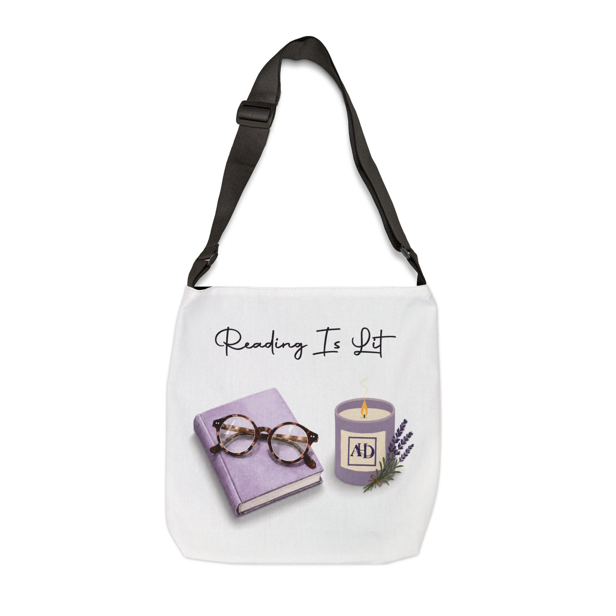 Reading Is Lit Adjustable Tote Bag (Size: 18" × 18'')