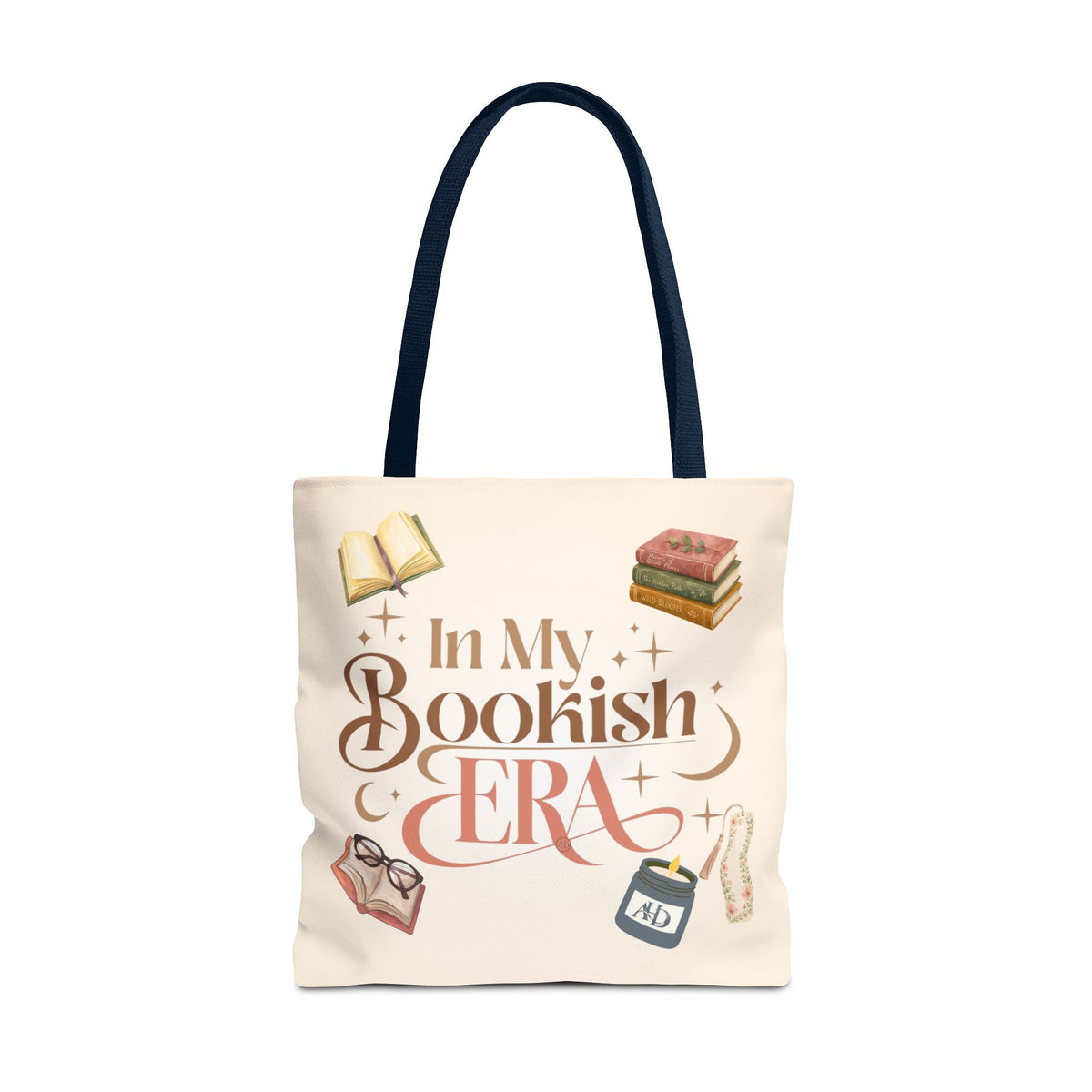 In My Bookish Era Literary Polyester Tote (Size: 18" × 18'', Color: Navy)