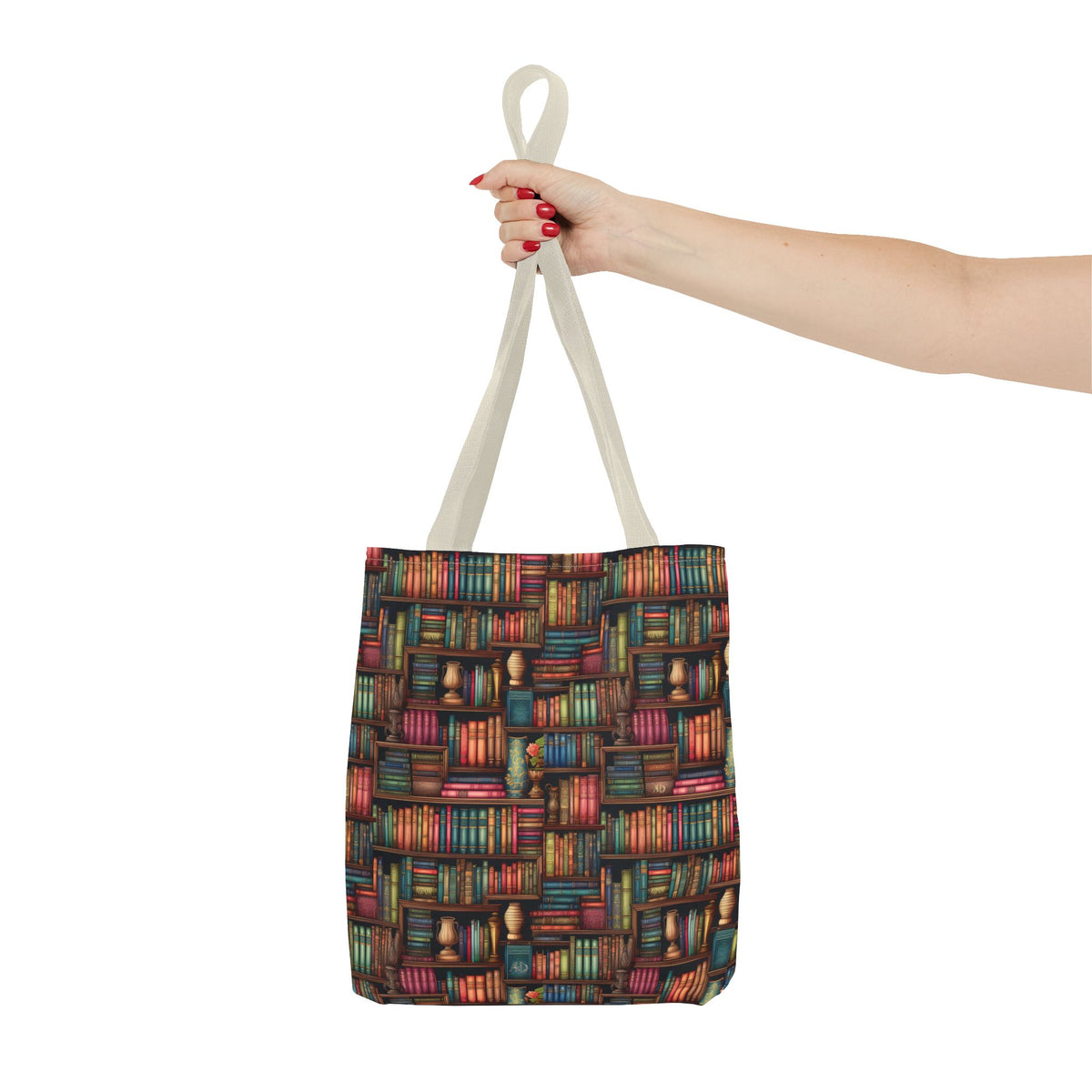 Vintage Bookshelf Polyester Tote Bag