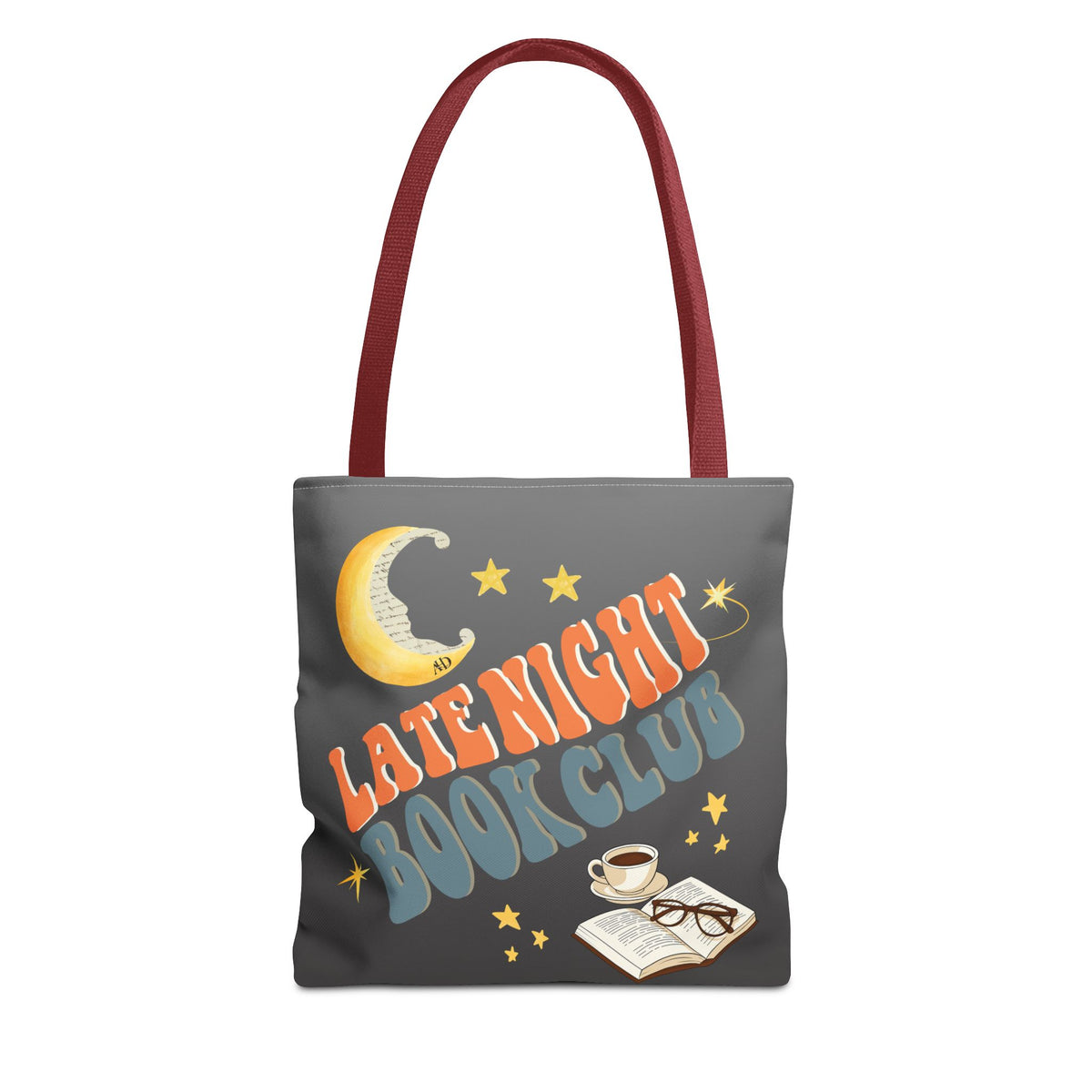 Late Night Book Club Polyester Tote Bag (Size: 13" × 13'', Color: Red)