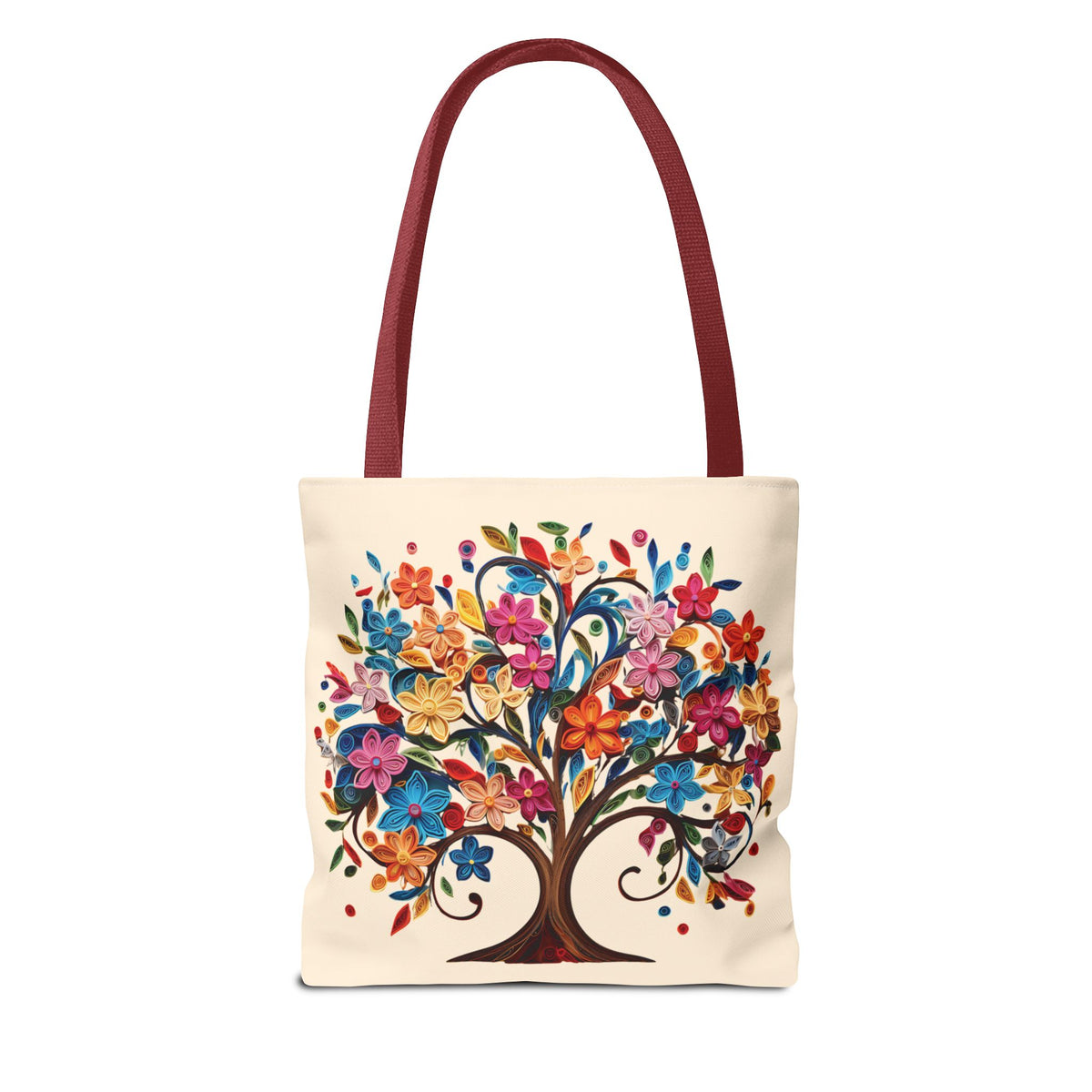 Colorful Floral Tree Polyester Tote Bag