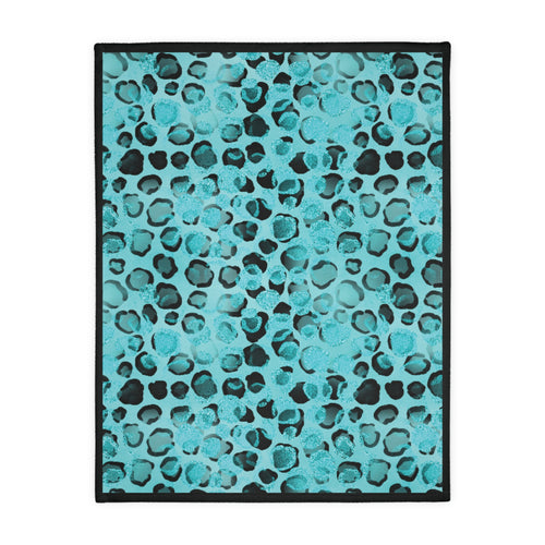 Aqua Leopard Velveteen Throw Blanket, 40 x 30 in