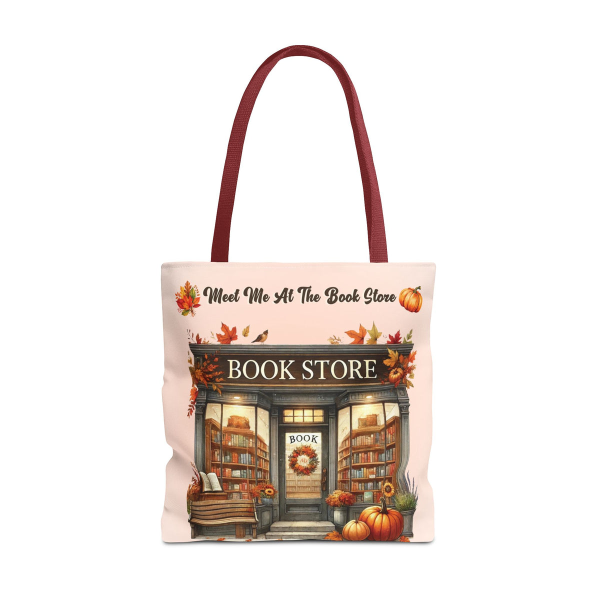 Meet Me at the Book Store Autumn Tote Bag (Size: 18" × 18'', Handle color: Red)