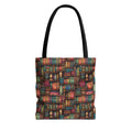Vintage Bookshelf Polyester Tote Bag (Size: 13" × 13'', Color: Black)