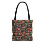 Vintage Bookshelf Polyester Tote Bag (Size: 13" × 13'', Color: Black)