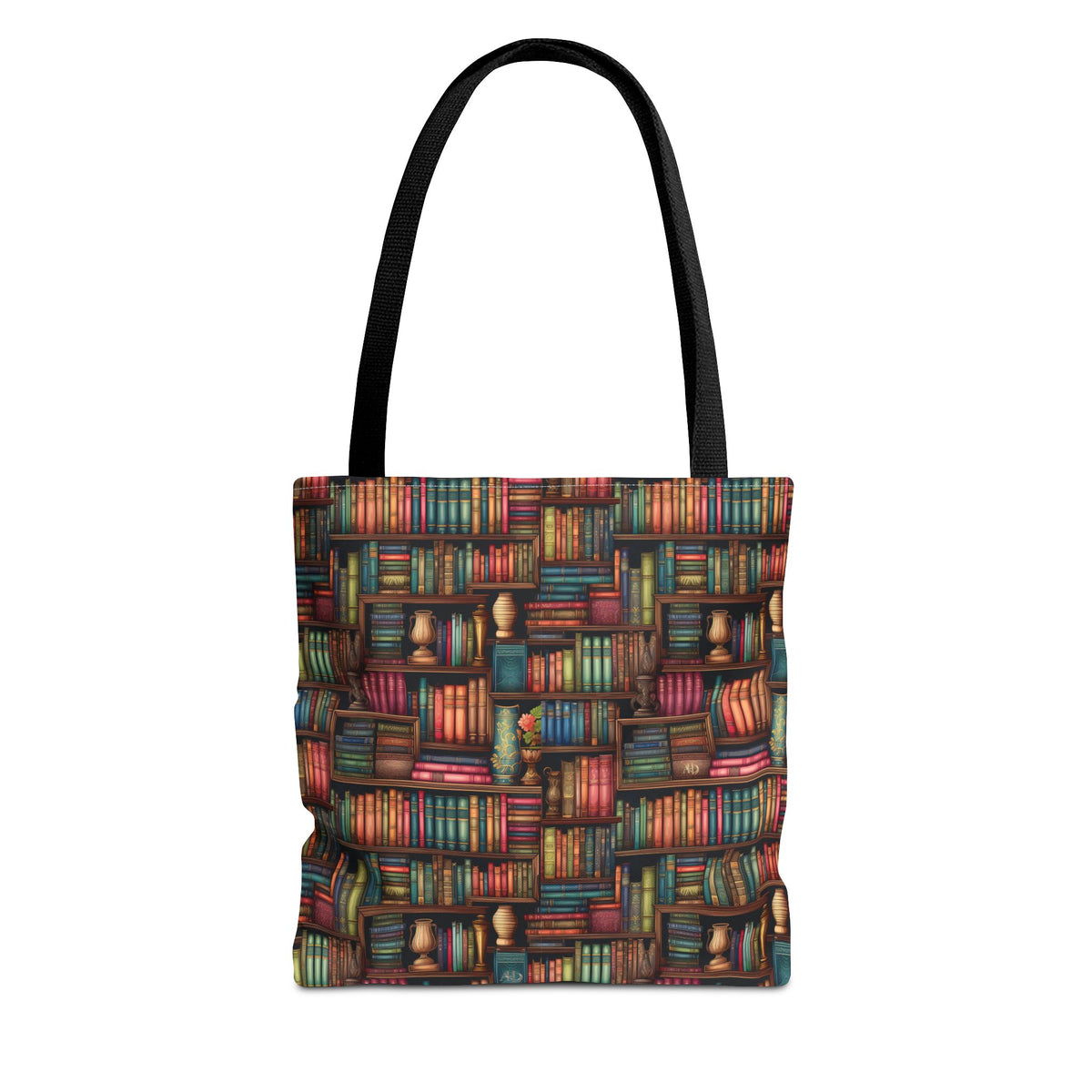 Vintage Bookshelf Polyester Tote Bag (Size: 13" × 13'', Color: Black)