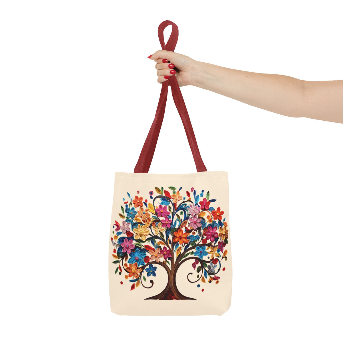 Colorful Floral Tree Polyester Tote Bag