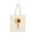 Faith Sunflower Cotton Canvas Tote Bag (Color: Natural, Size: 15" x 16")