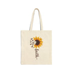 Faith Sunflower Cotton Canvas Tote Bag (Color: Natural, Size: 15" x 16")
