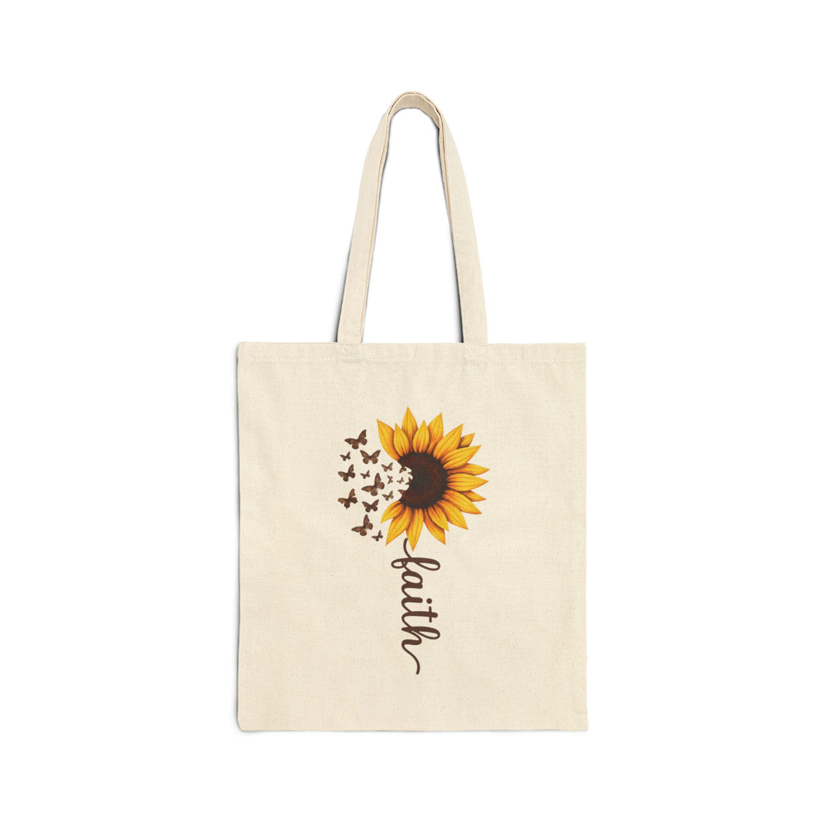 Faith Sunflower Cotton Canvas Tote Bag (Color: Natural, Size: 15" x 16")