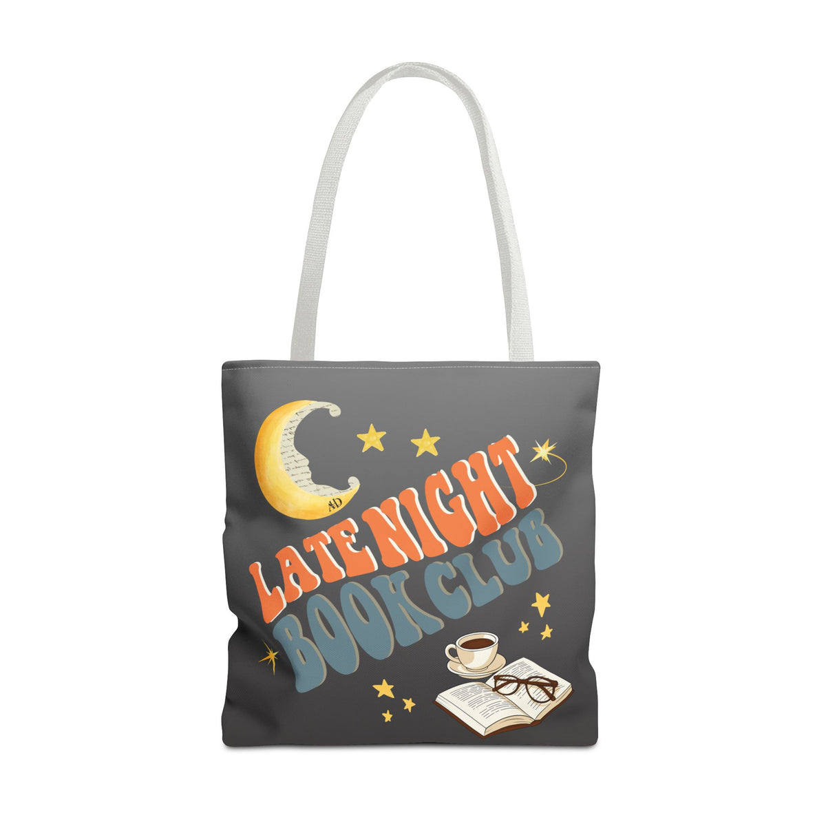 Late Night Book Club Polyester Tote Bag (Size: 18" × 18'', Color: White)