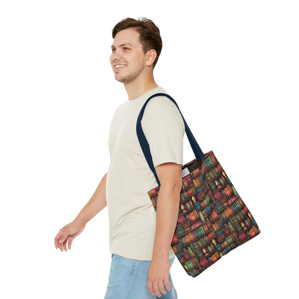 Vintage Bookshelf Polyester Tote Bag