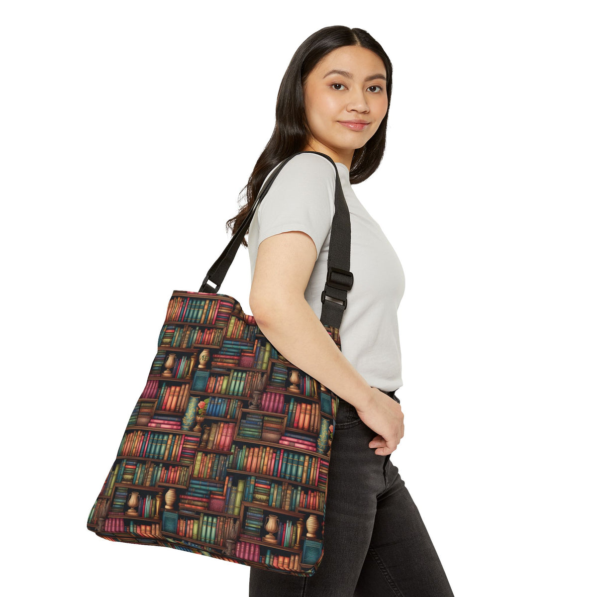 Vintage Bookshelf Adjustable Tote Bag