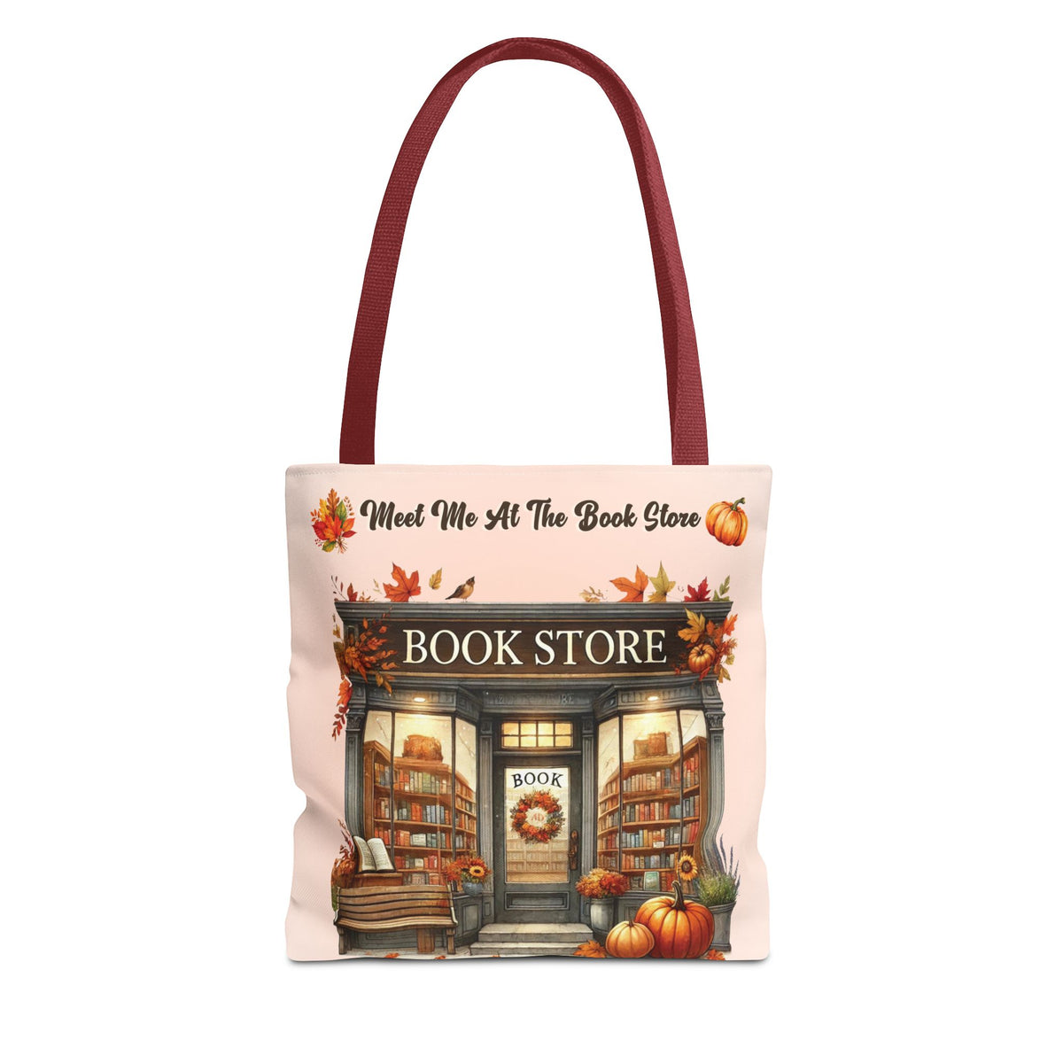 Meet Me at the Book Store Autumn Tote Bag (Size: 13" × 13'', Handle color: Red)