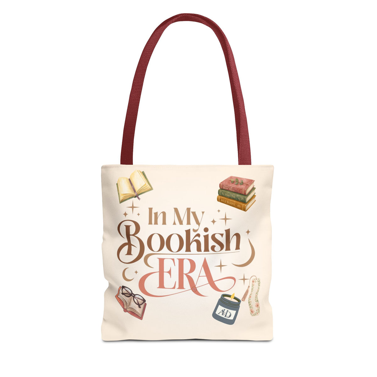 In My Bookish Era Literary Polyester Tote (Size: 13" × 13'', Color: Red)