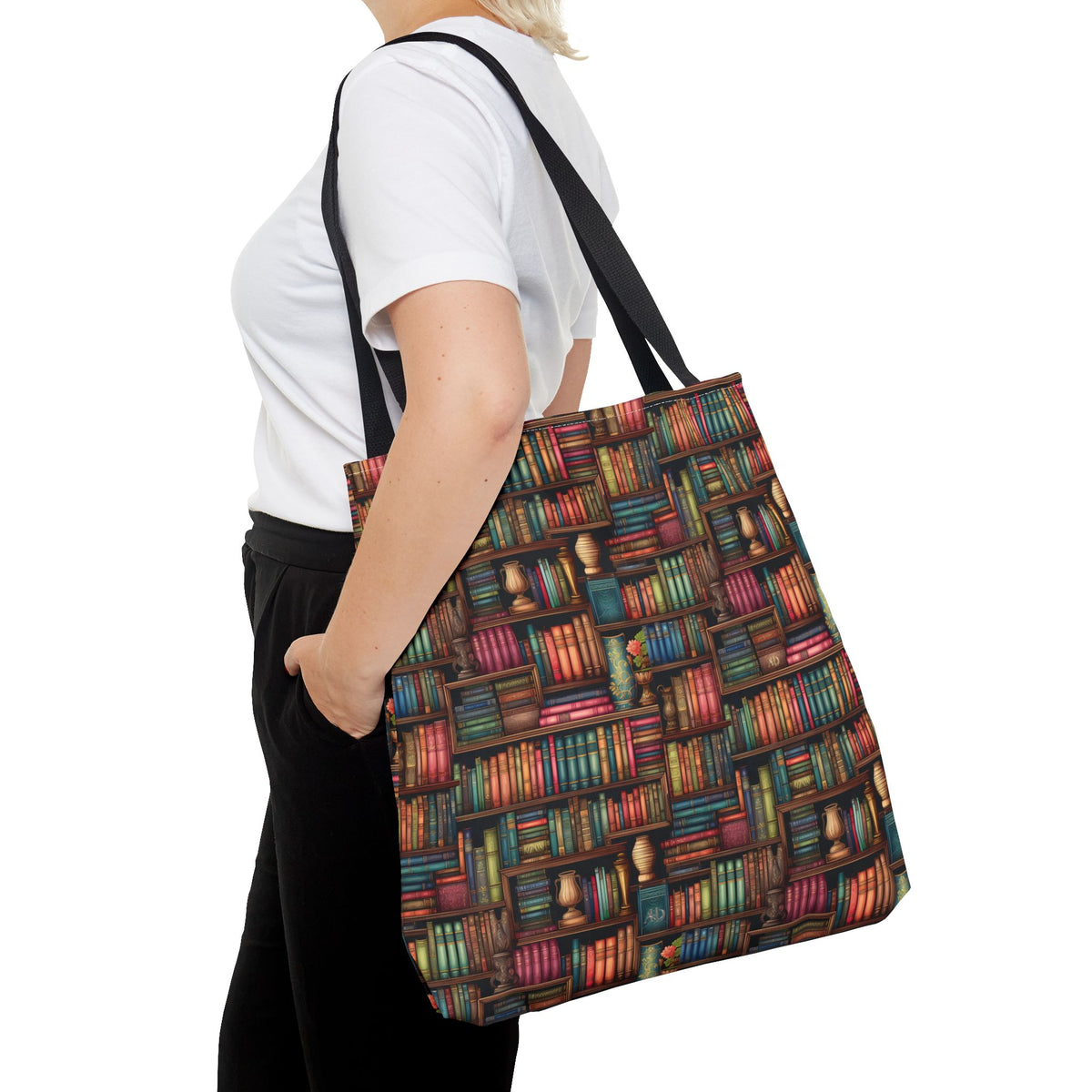 Vintage Bookshelf Polyester Tote Bag