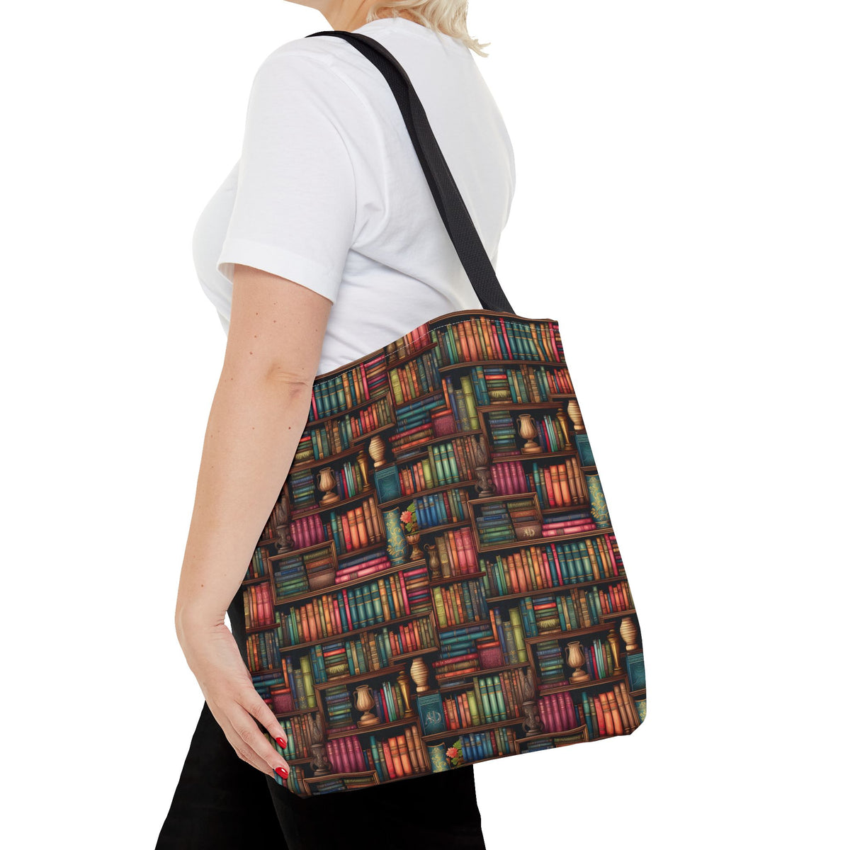 Vintage Bookshelf Polyester Tote Bag