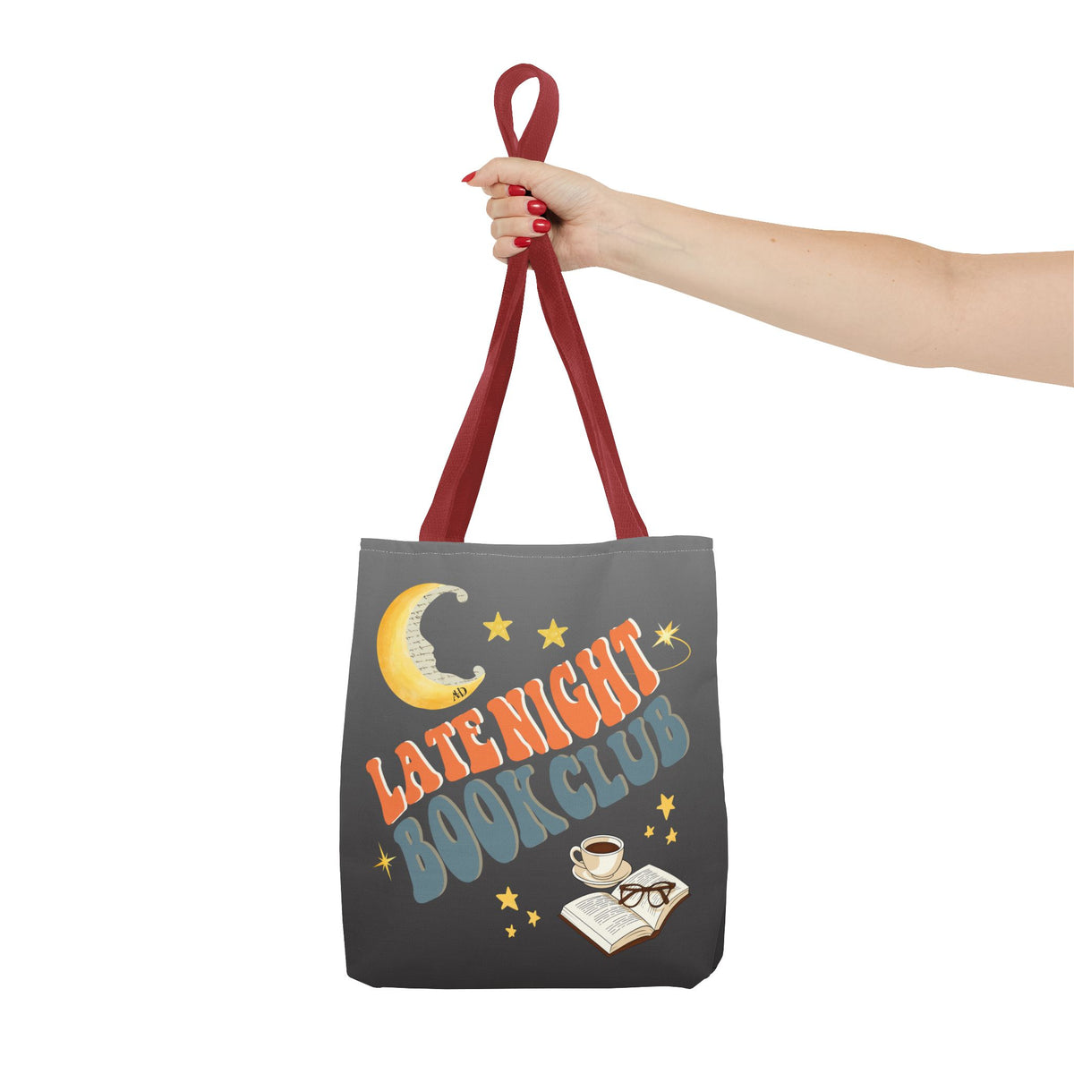 Late Night Book Club Polyester Tote Bag