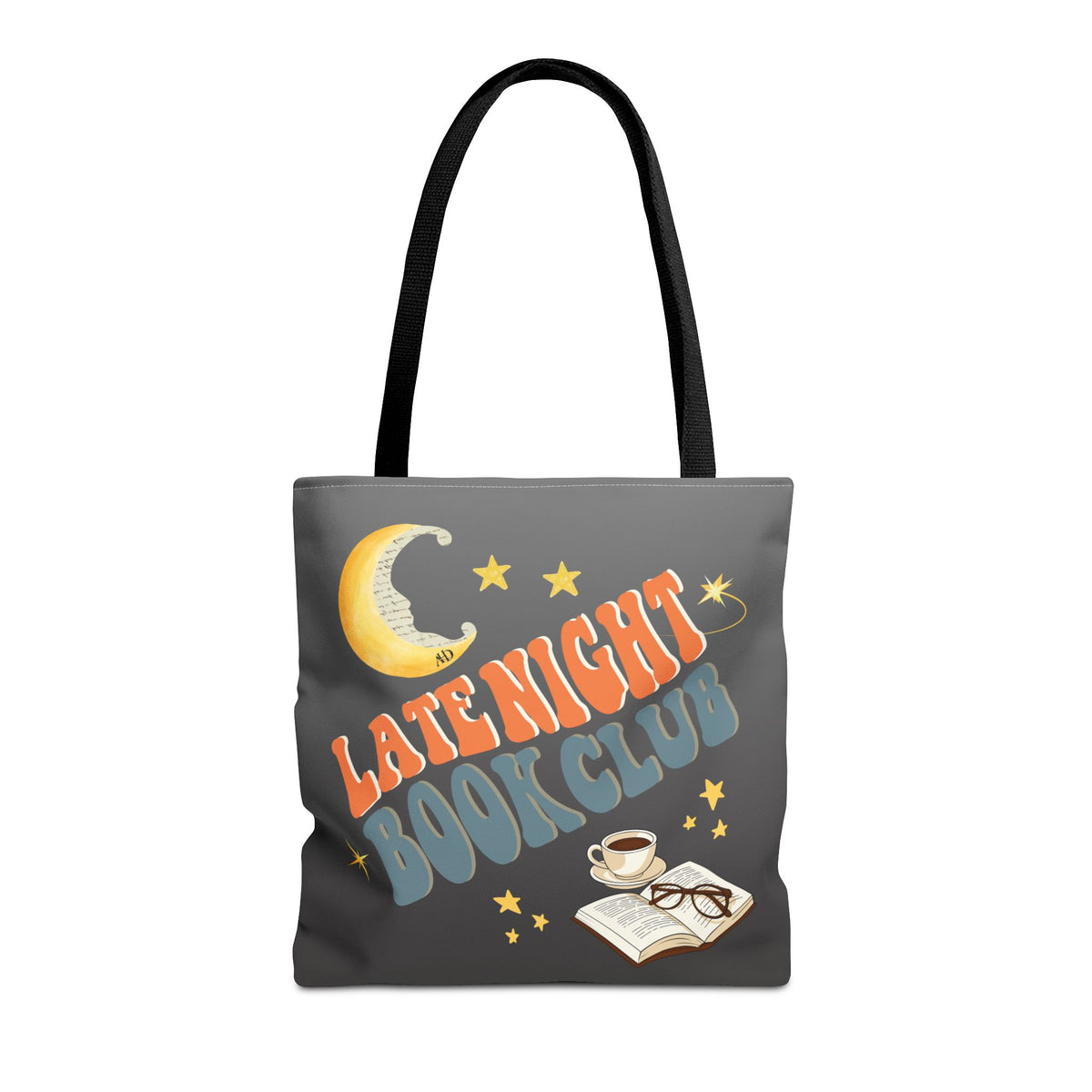 Late Night Book Club Polyester Tote Bag (Size: 16" × 16'', Color: Black)