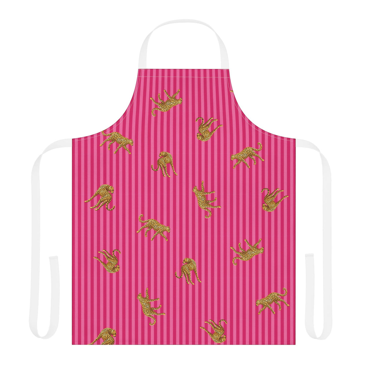 Pink Striped Leopard Kitchen Apron (Color: White)