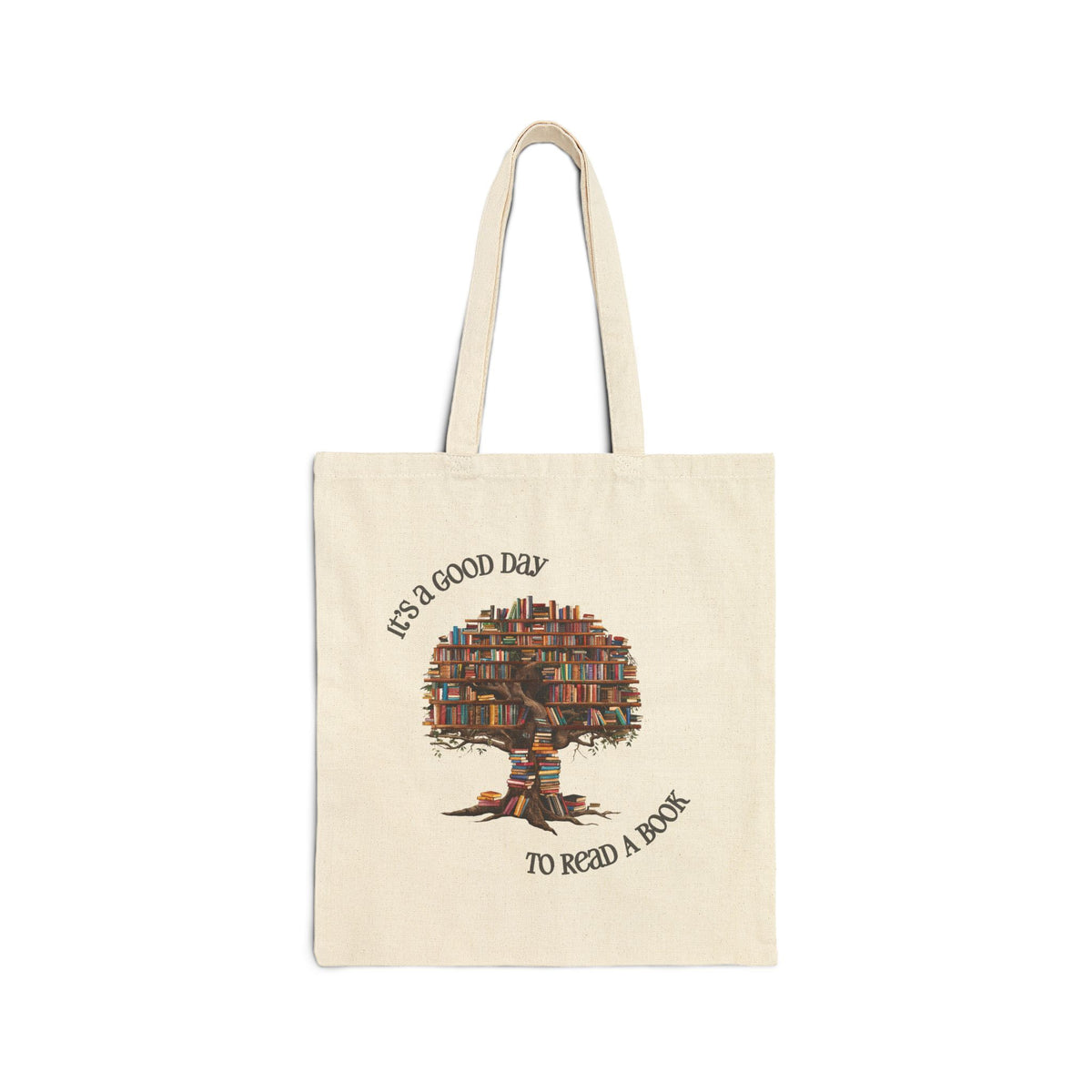 Good Day to Read a Book Cotton Canvas Tote (Color: Natural, Size: 15" x 16")