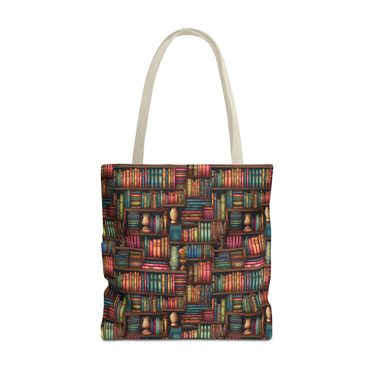 Vintage Bookshelf Polyester Tote Bag (Size: 18" × 18'', Color: Beige)
