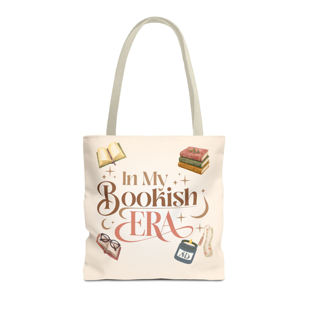 In My Bookish Era Literary Polyester Tote (Size: 16" × 16'', Color: Beige)