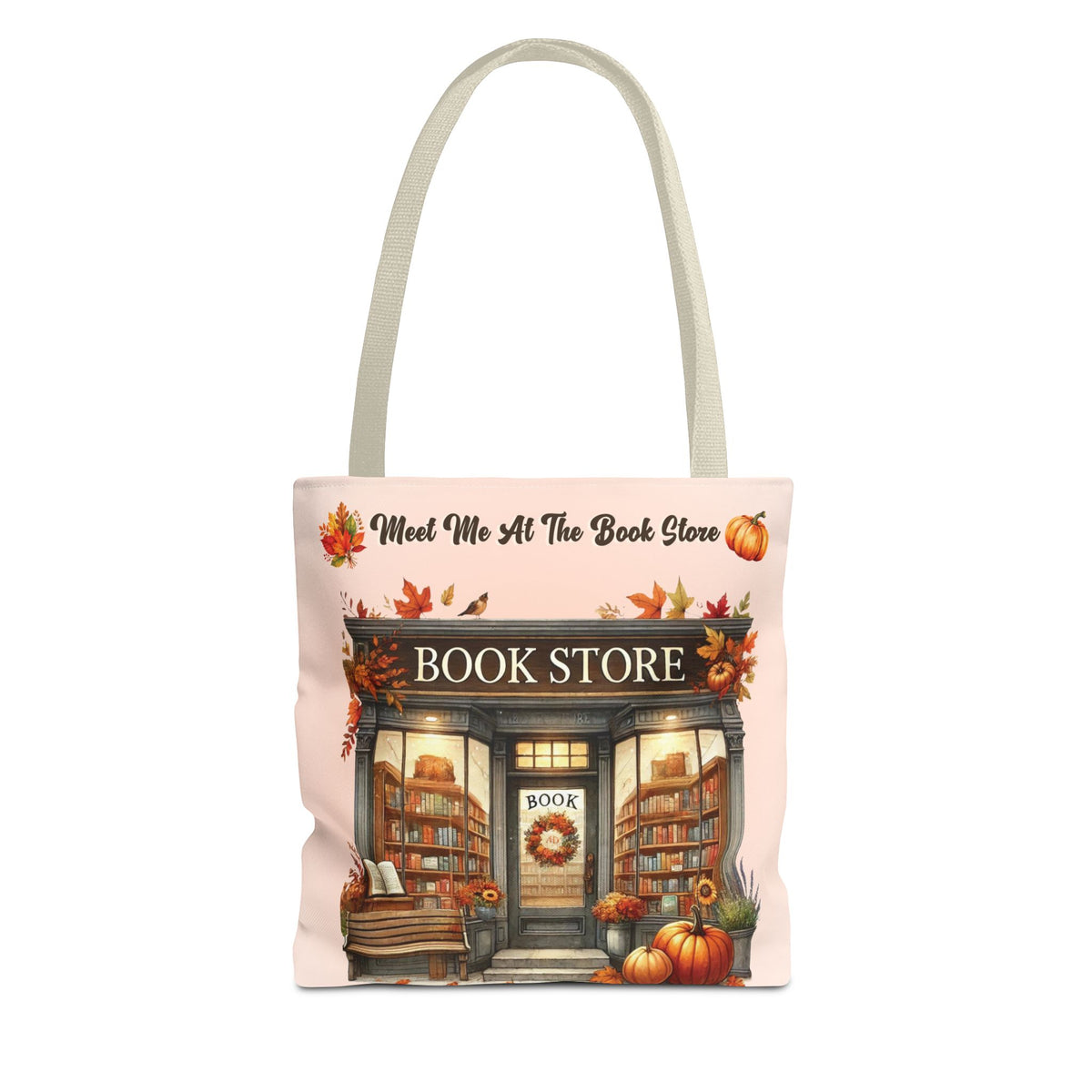 Meet Me at the Book Store Autumn Tote Bag (Size: 13" × 13'', Handle color: Beige)