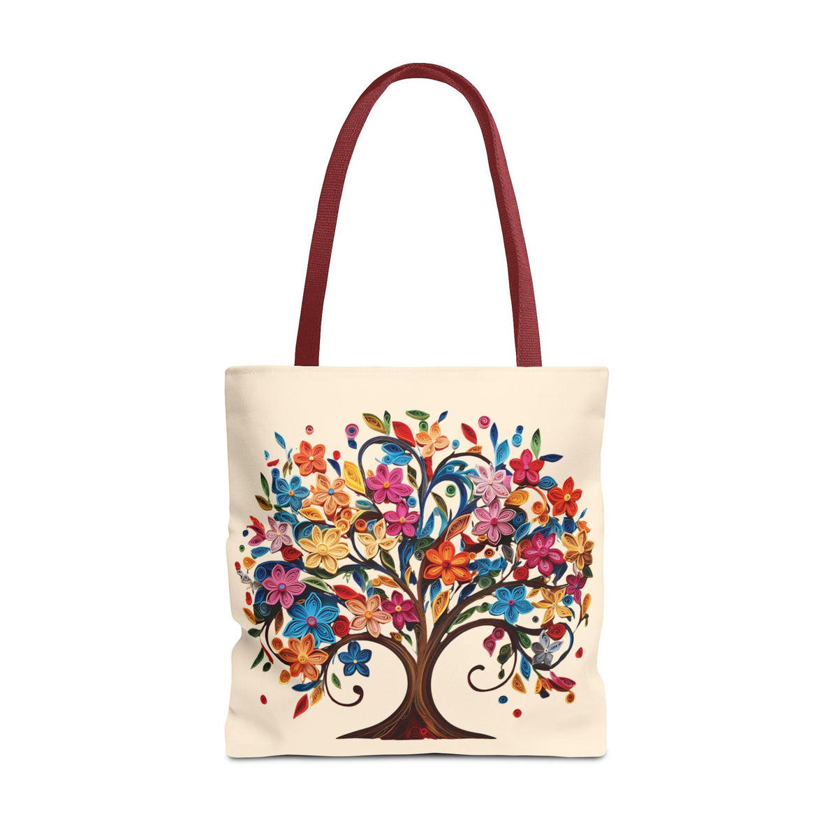 Colorful Floral Tree Polyester Tote Bag