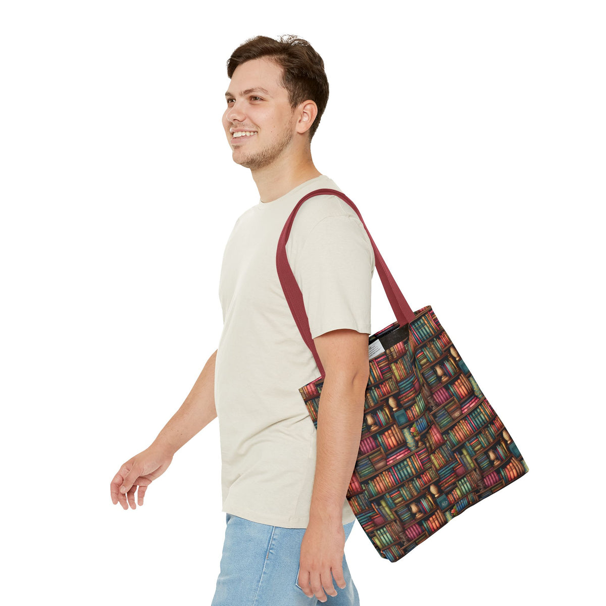 Vintage Bookshelf Polyester Tote Bag