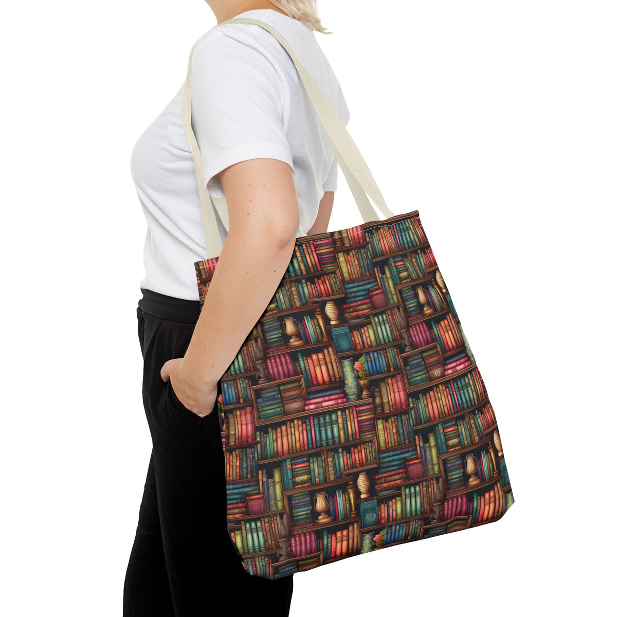 Vintage Bookshelf Polyester Tote Bag