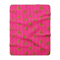 Pink Striped Leopard Sherpa Throw Blanket draped to show the pink striped leopard print