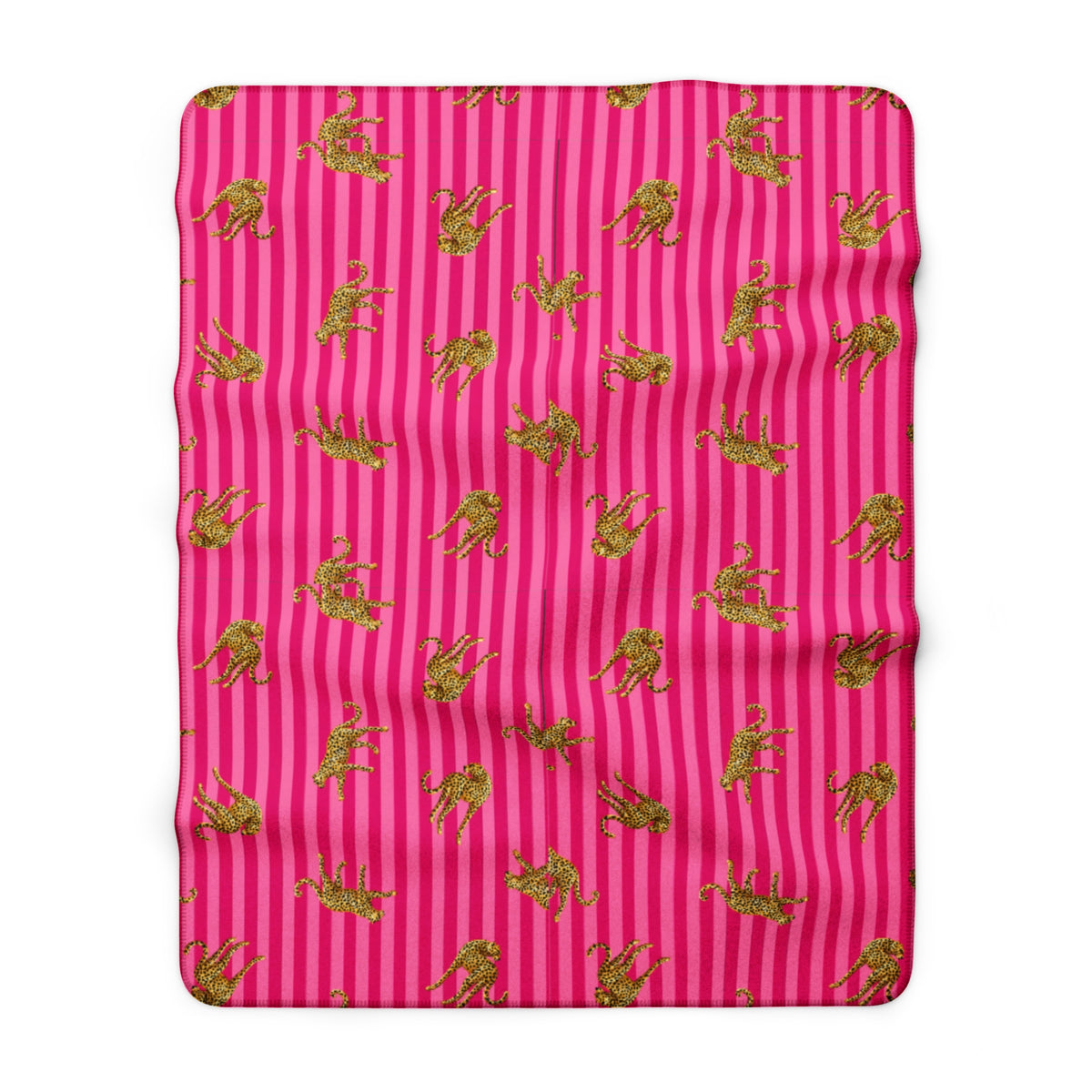Pink Striped Leopard Sherpa Throw Blanket draped to show the pink striped leopard print