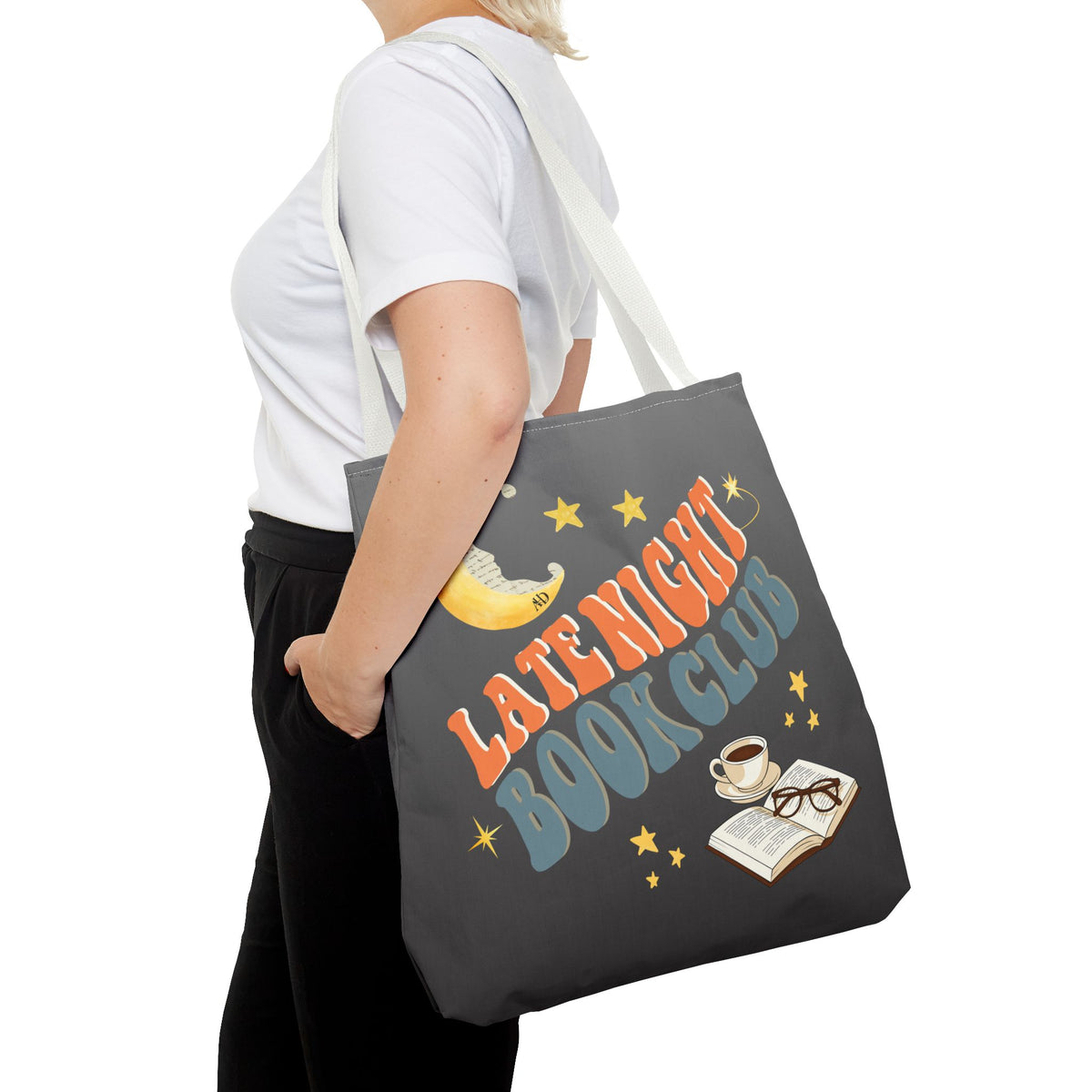 Late Night Book Club Polyester Tote Bag