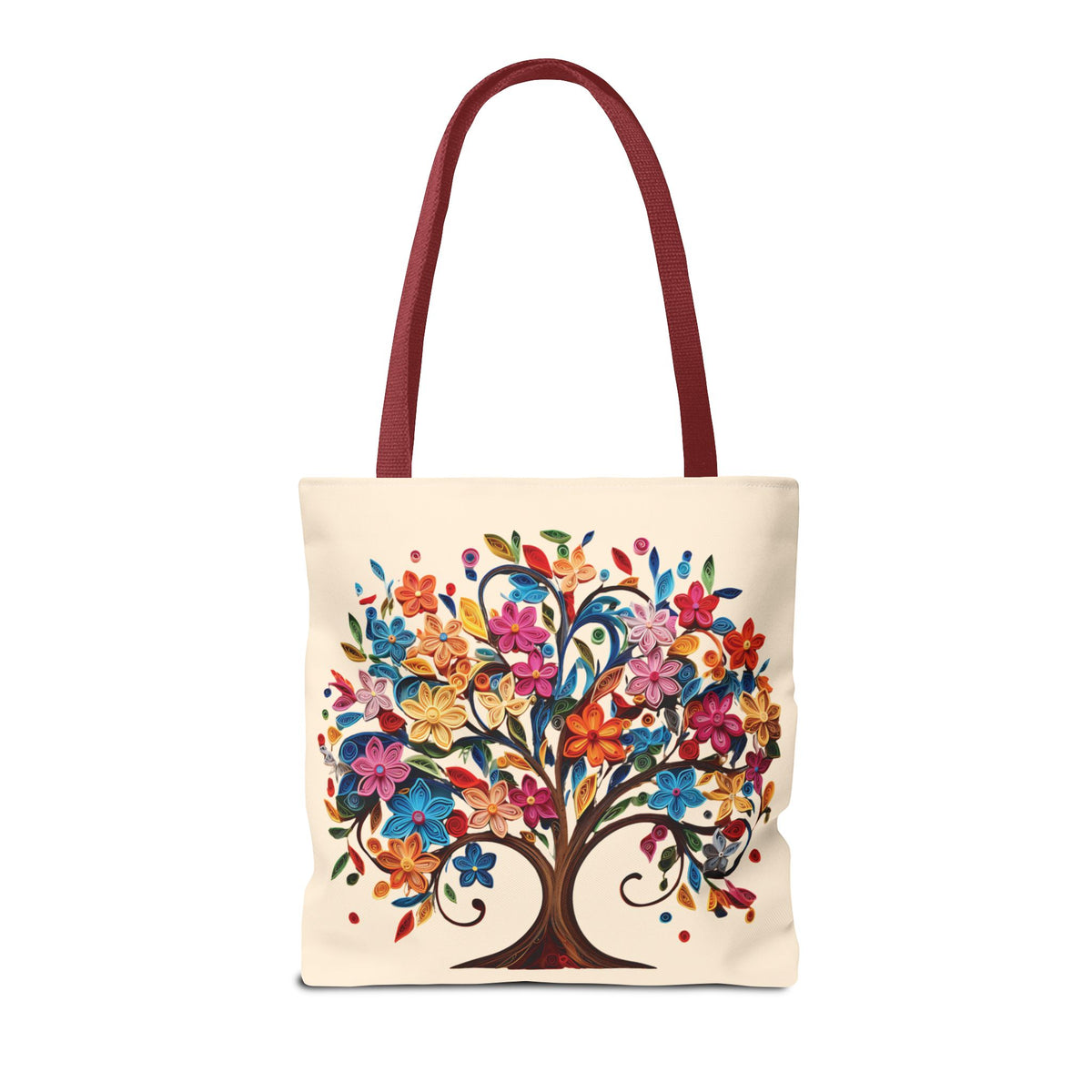 Colorful Floral Tree Polyester Tote Bag