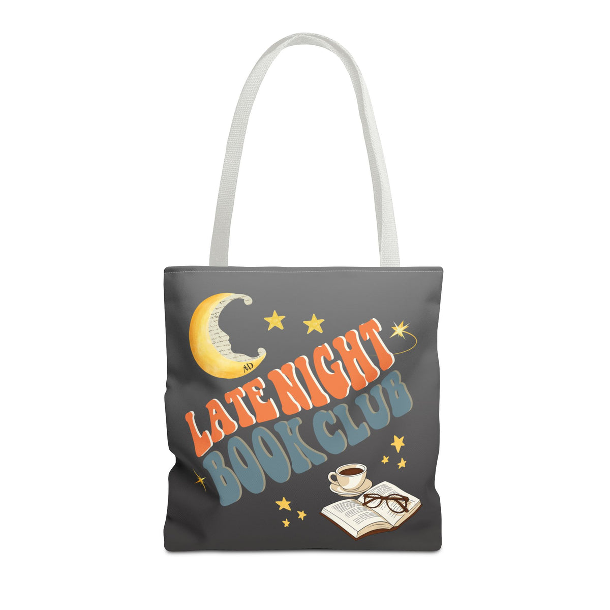 Late Night Book Club Polyester Tote Bag (Size: 16" × 16'', Color: White)