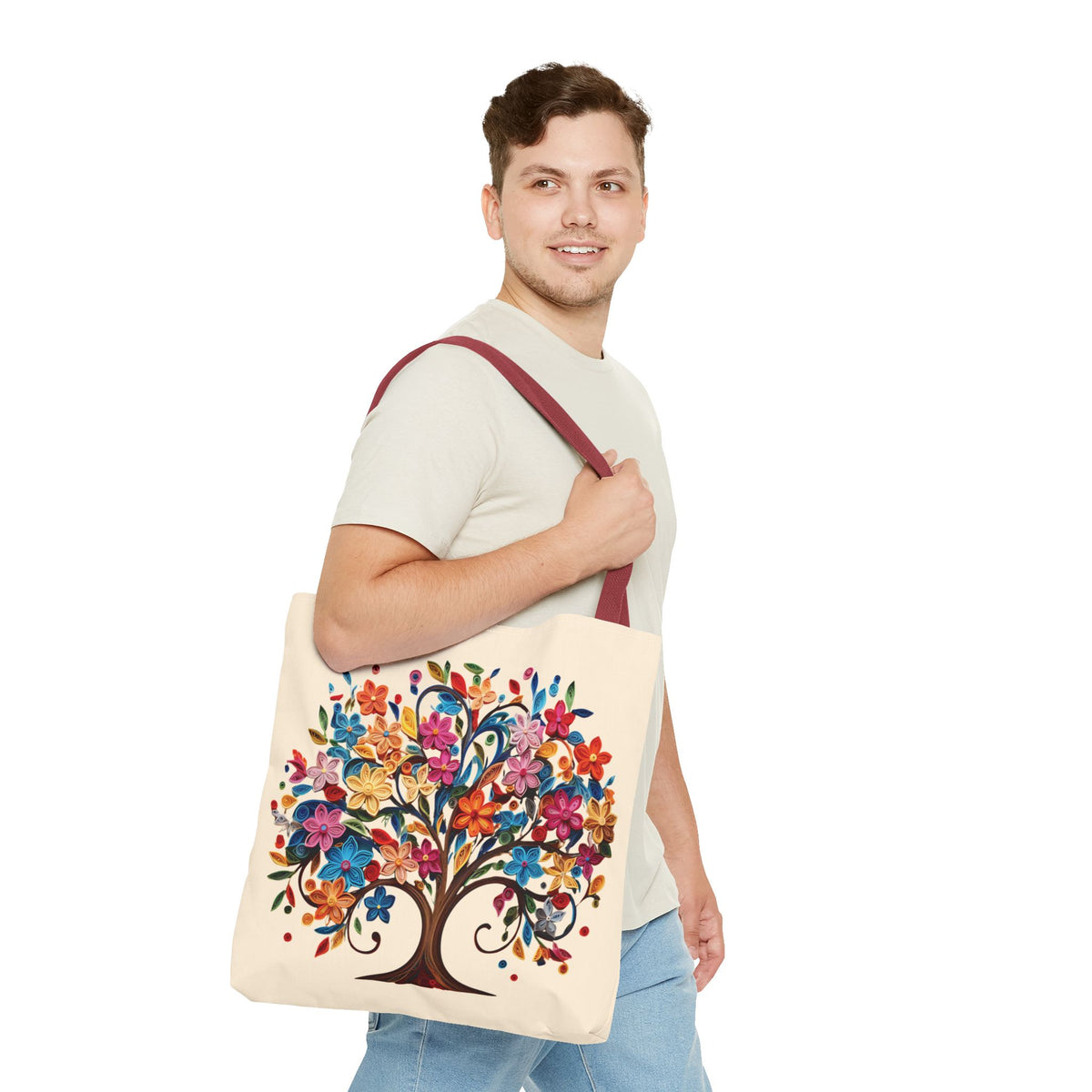Colorful Floral Tree Polyester Tote Bag