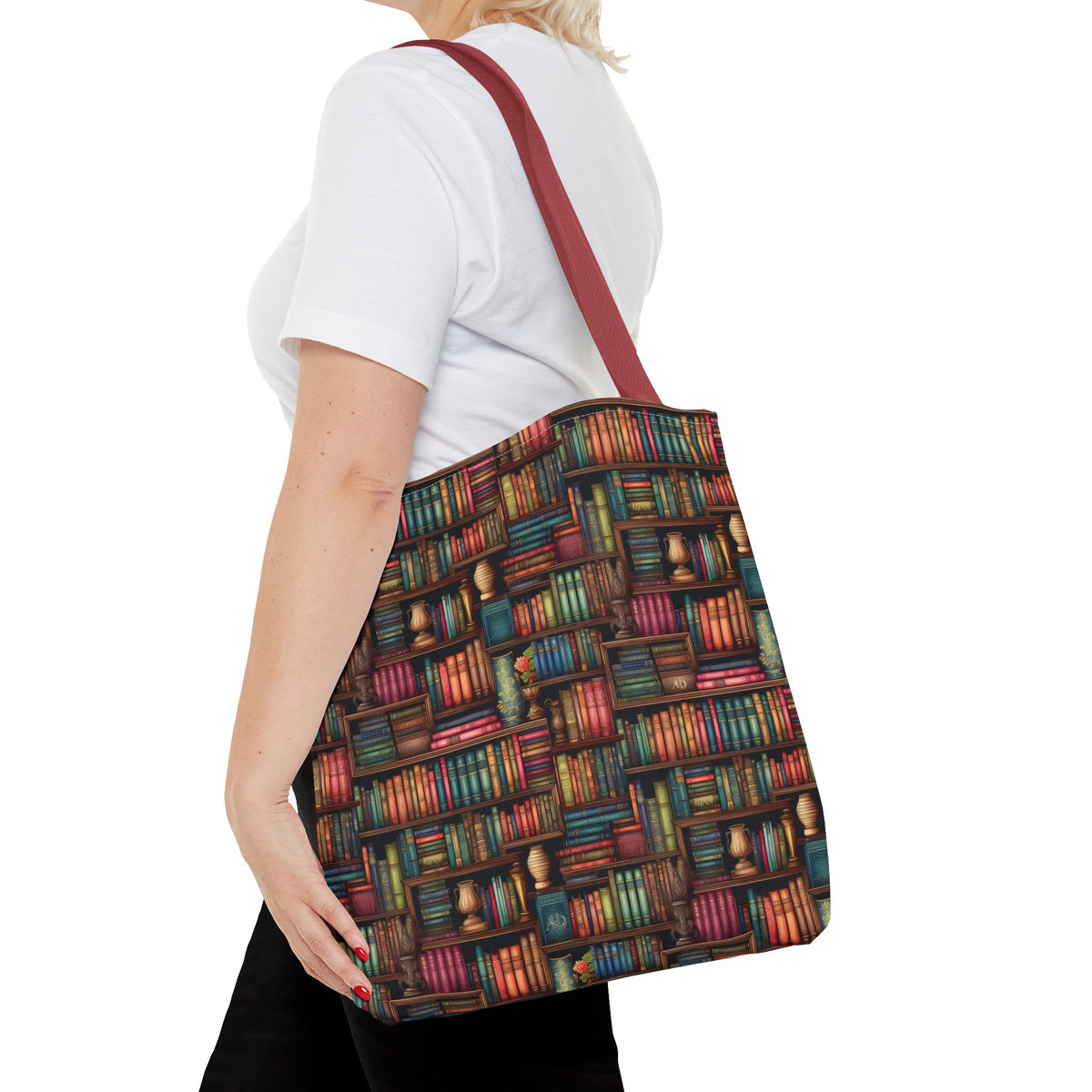 Vintage Bookshelf Polyester Tote Bag