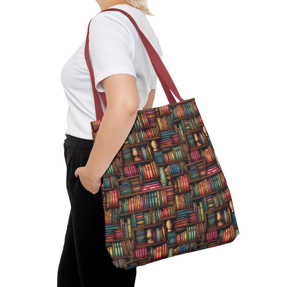 Vintage Bookshelf Polyester Tote Bag