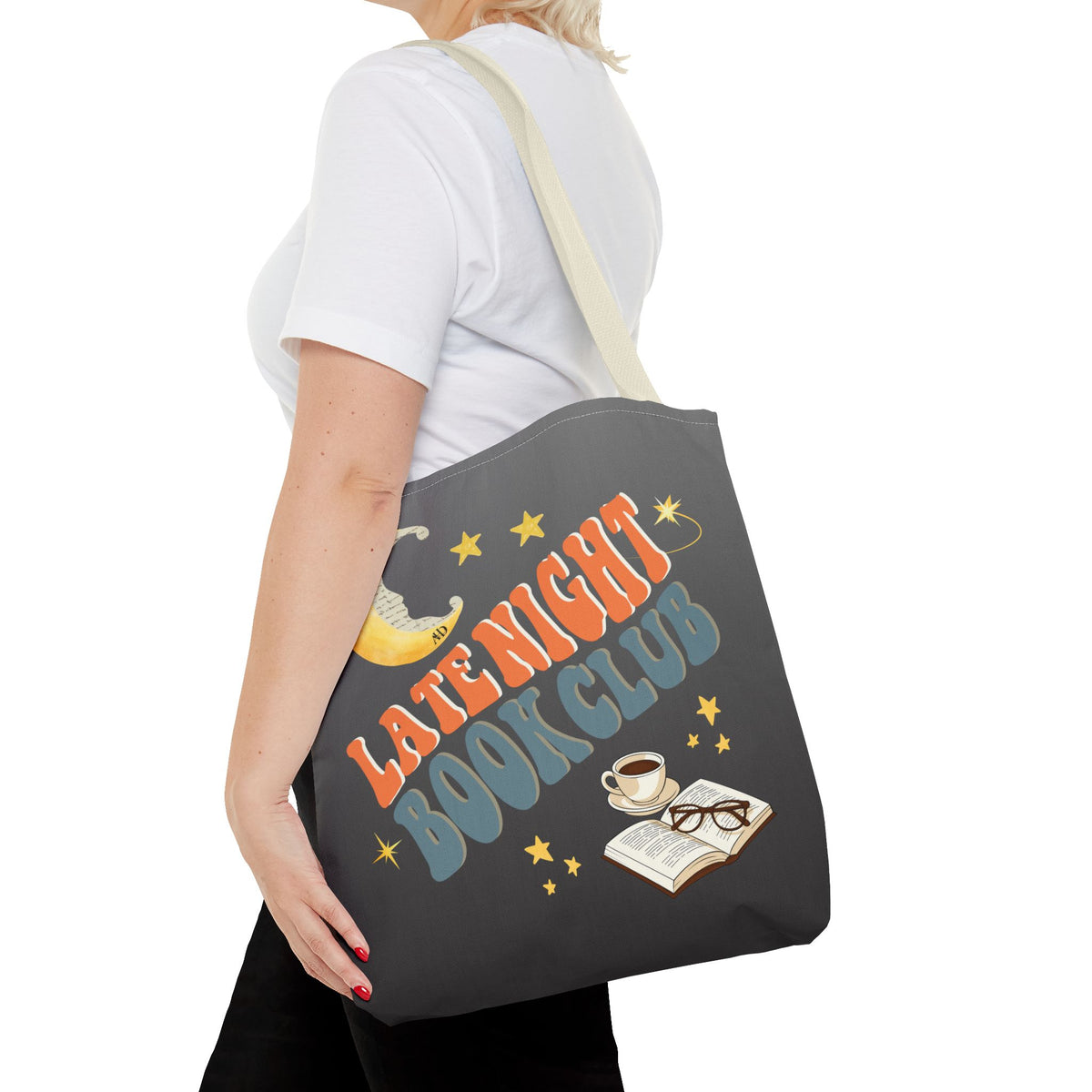 Late Night Book Club Polyester Tote Bag