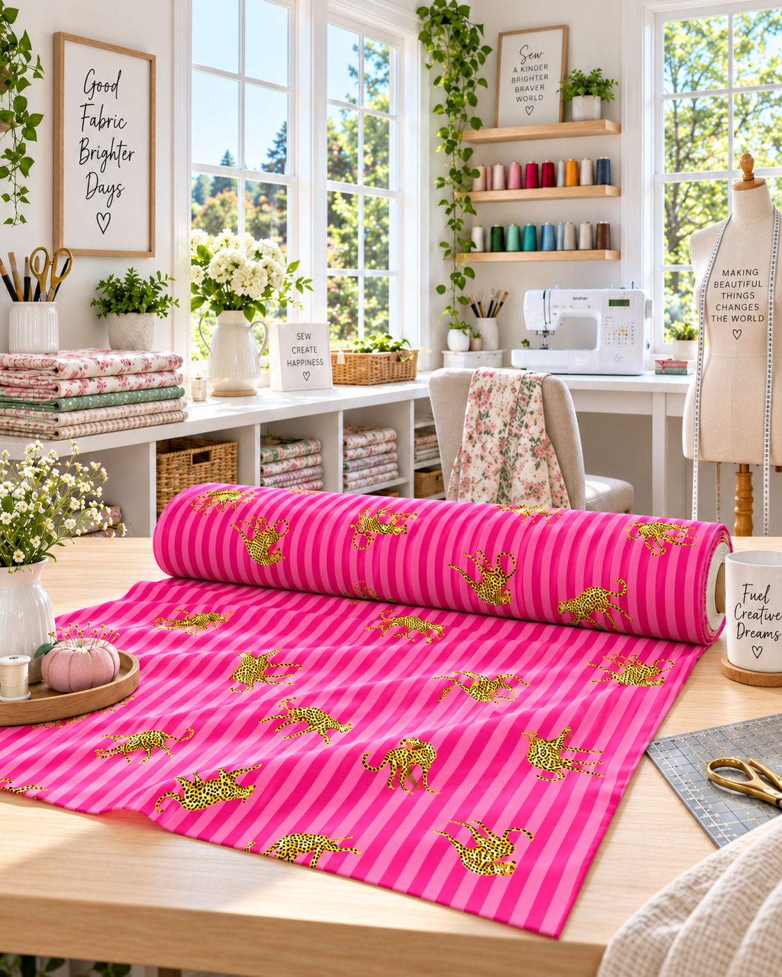Pink Striped Leopard Fabric, Pre-Cut Sizes (Size: 60'' × 108'')