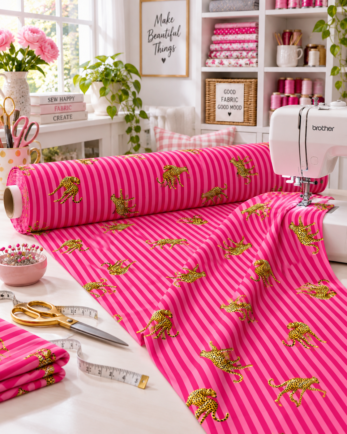 Pink Striped Leopard Fabric, Pre-Cut Sizes