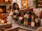 Rustic Patchwork Cotton Woven Blanket (Finish: Artwork, Size: 60" × 80")