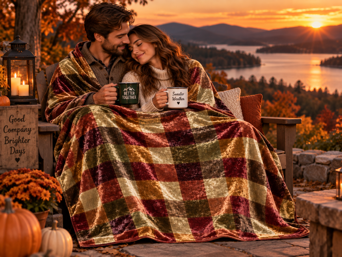 Rustic Plaid Crushed Velvet Throw Blanket (Size: 50" × 60")
