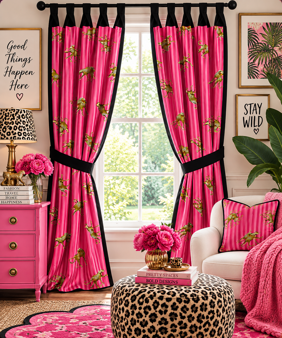 Pink Striped Leopard Fabric, Pre-Cut Sizes