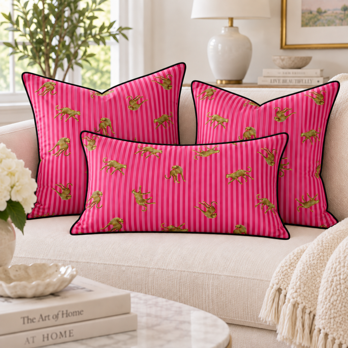 Pink Striped Leopard Fabric, Pre-Cut Sizes