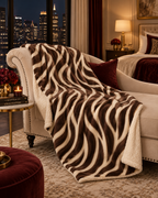 Brown Zebra Wave Sherpa Throw Blanket