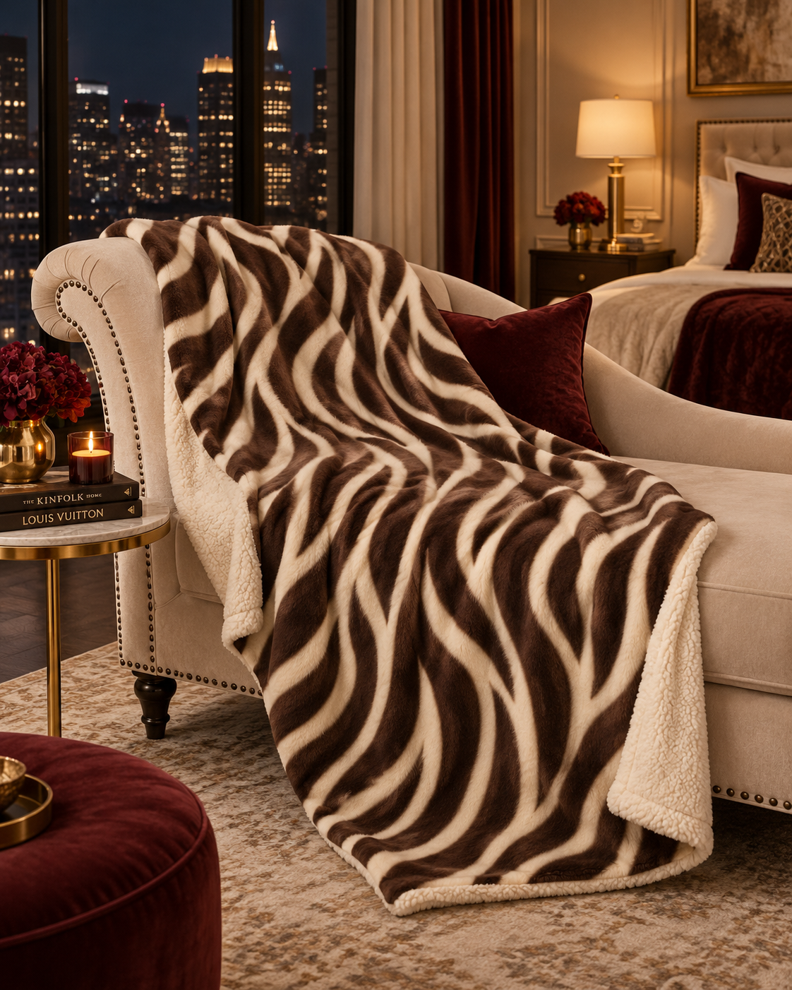 Brown Zebra Wave Sherpa Throw Blanket