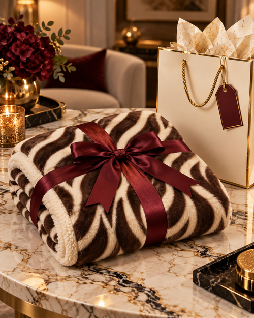Brown Zebra Wave Sherpa Throw Blanket (Size: 50" × 60")